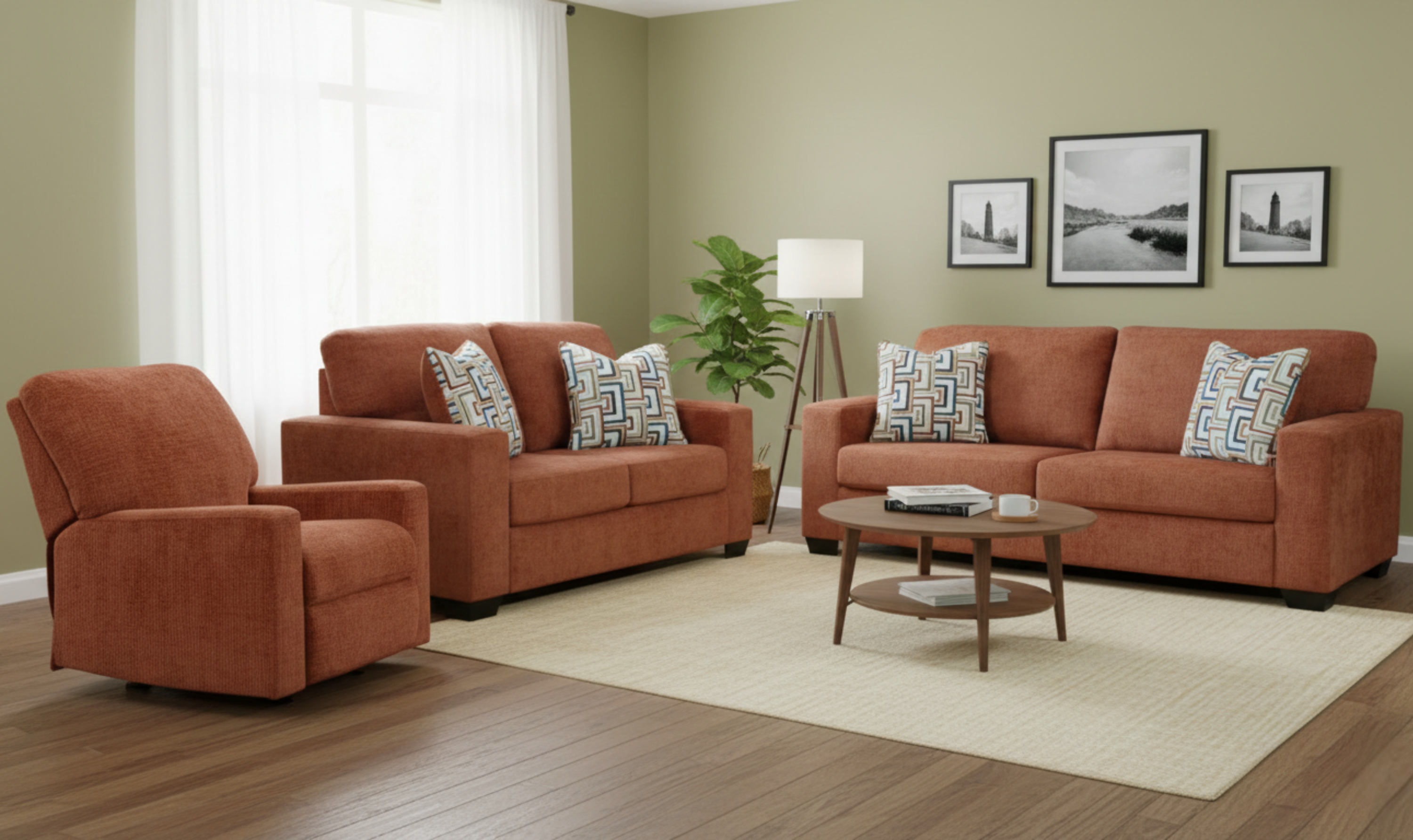 Modern Heritage Aviemore Fabric Living Room Set in Three Colors