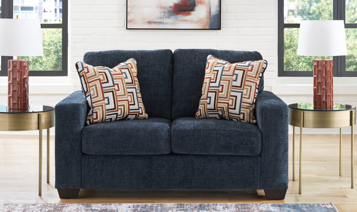 Modern Heritage Fabric Aviemore Loveseat With Pillow Cushions