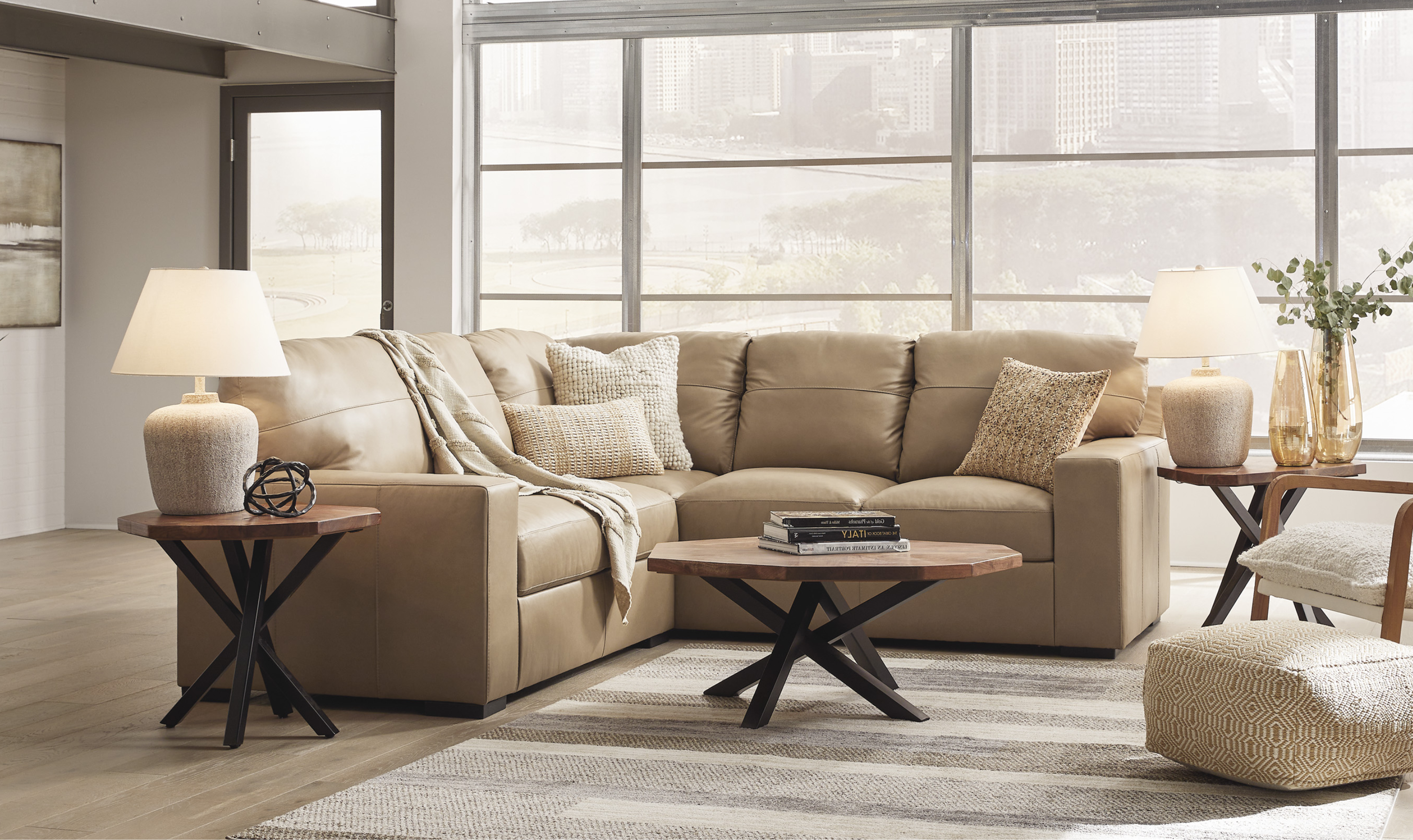 Modern Heritage Bandon Leather 2-Piece Sectional in Toffee