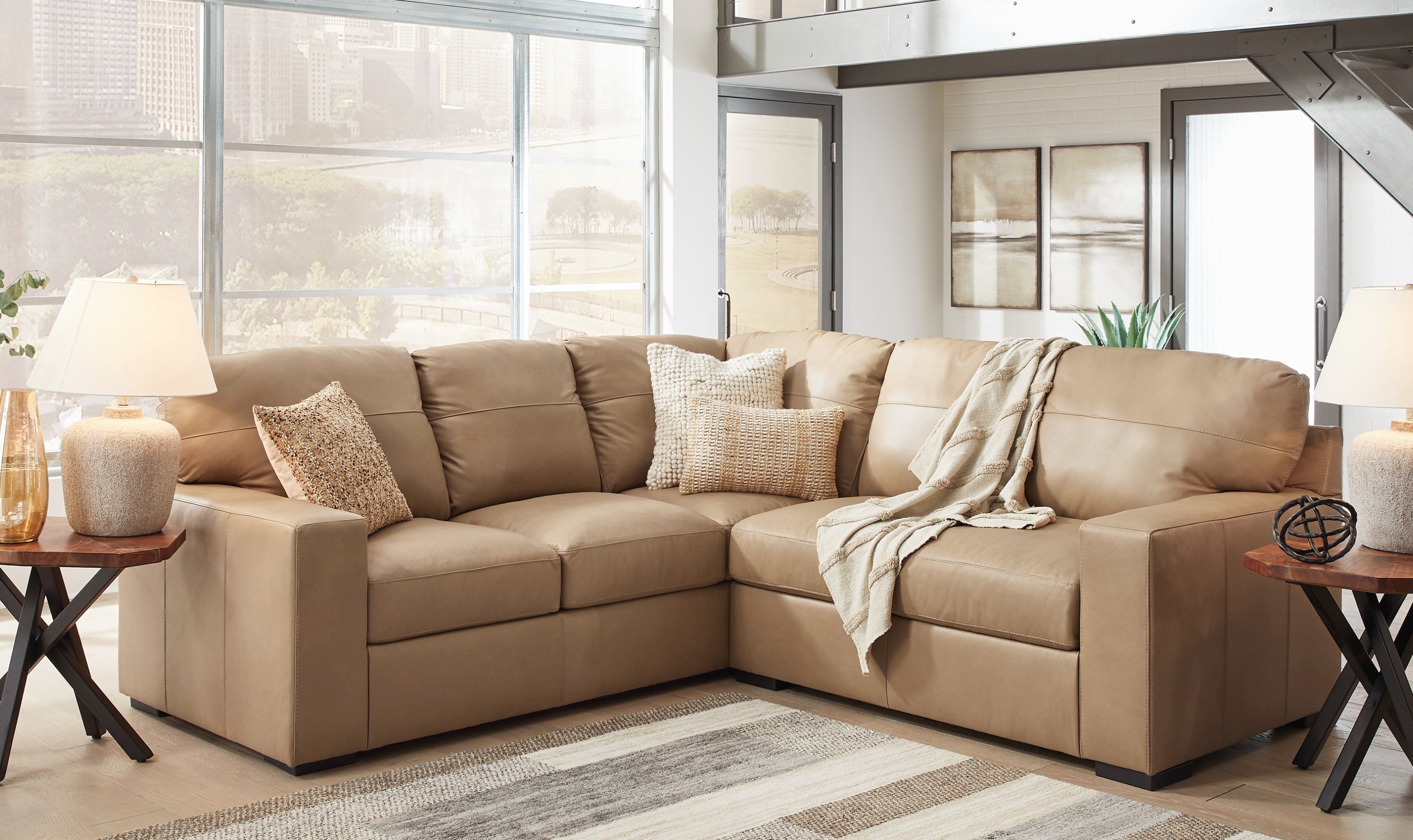 Modern Heritage Bandon Leather 2-Piece Sectional in Toffee-Jennifer Furniture