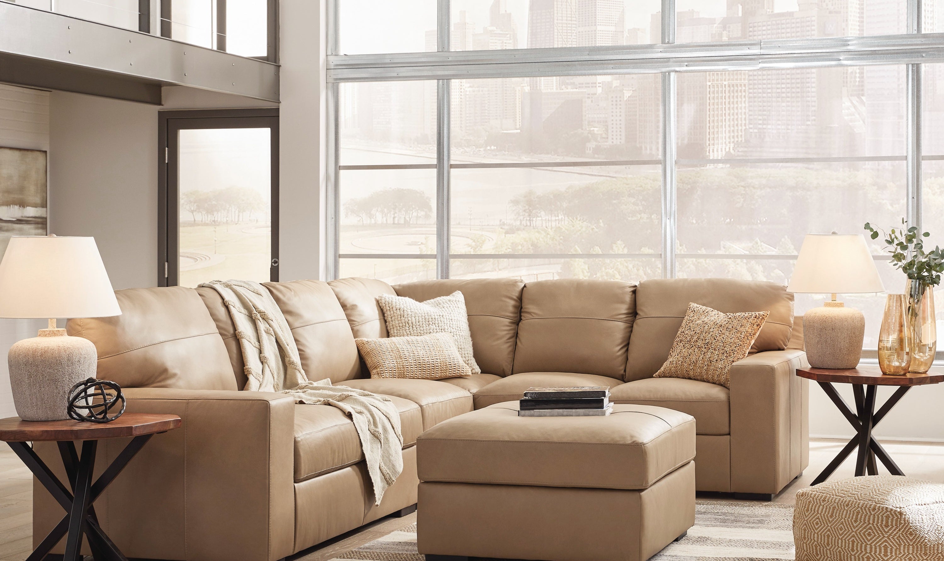 Modern Heritage Bandon Leather 2-Piece Sectional in Toffee-Jennifer Furniture