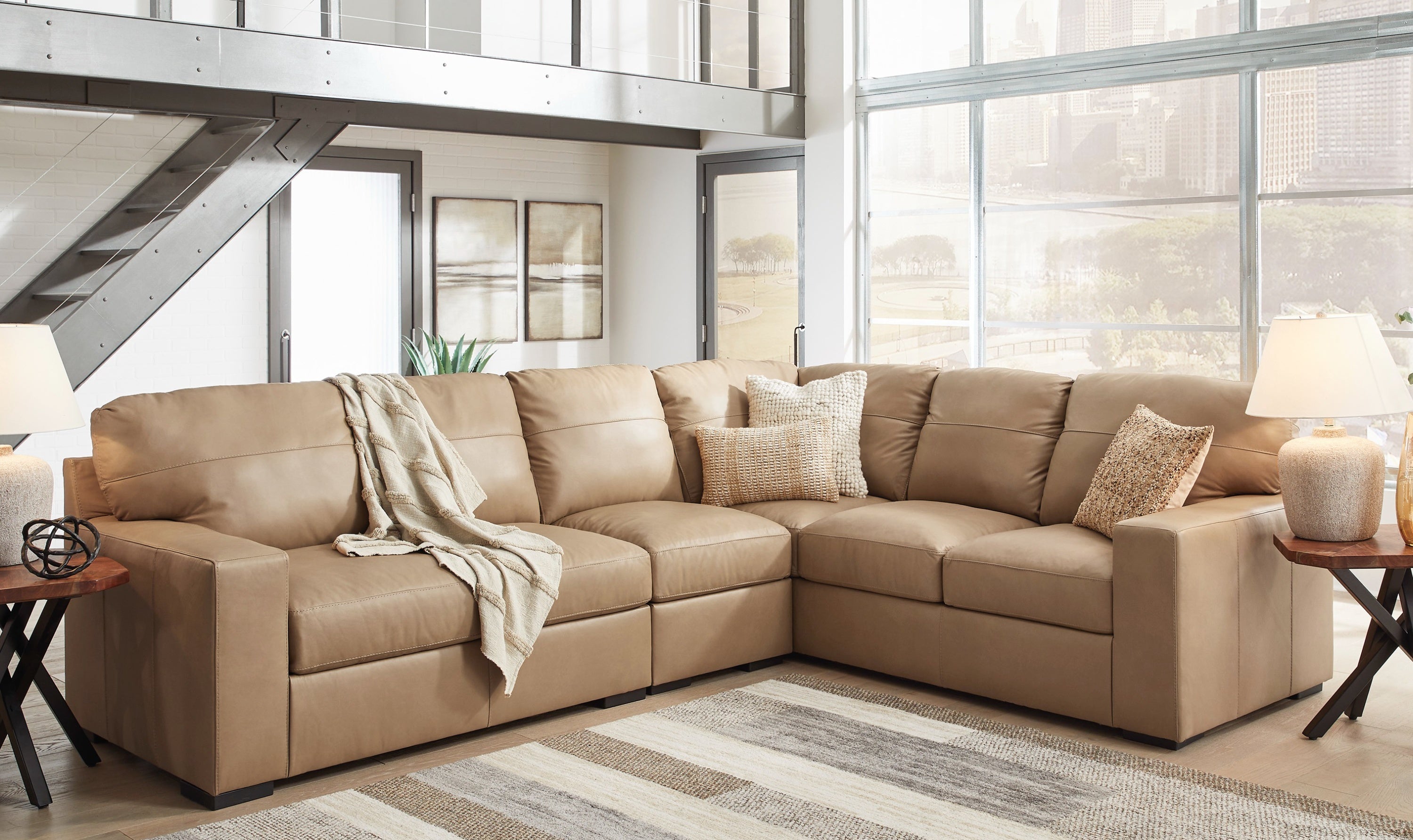 Modern Heritage Bandon Leather 2-Piece Sectional in Toffee-Jennifer Furniture