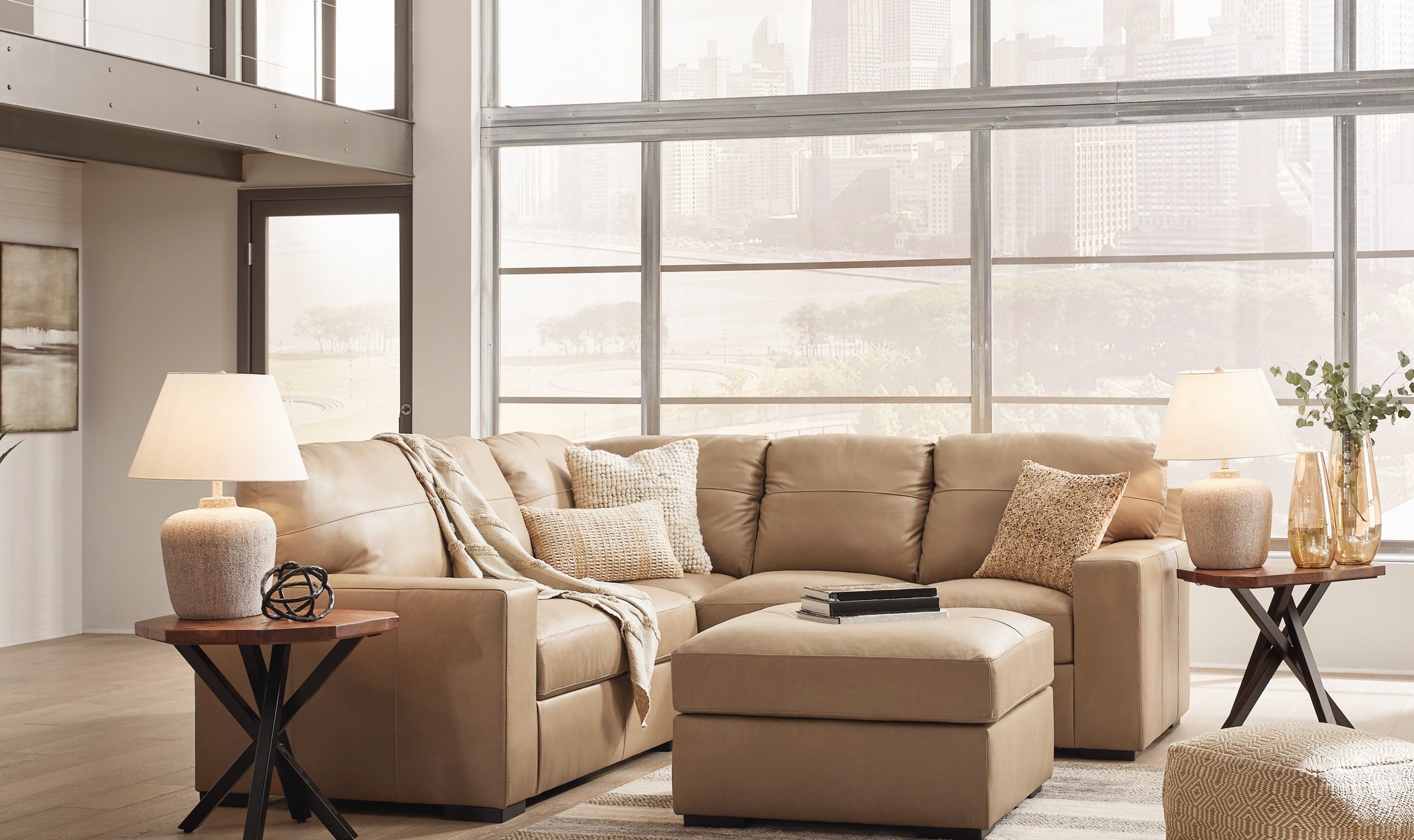 Modern Heritage Bandon Leather 2-Piece Sectional in Toffee-Jennifer Furniture