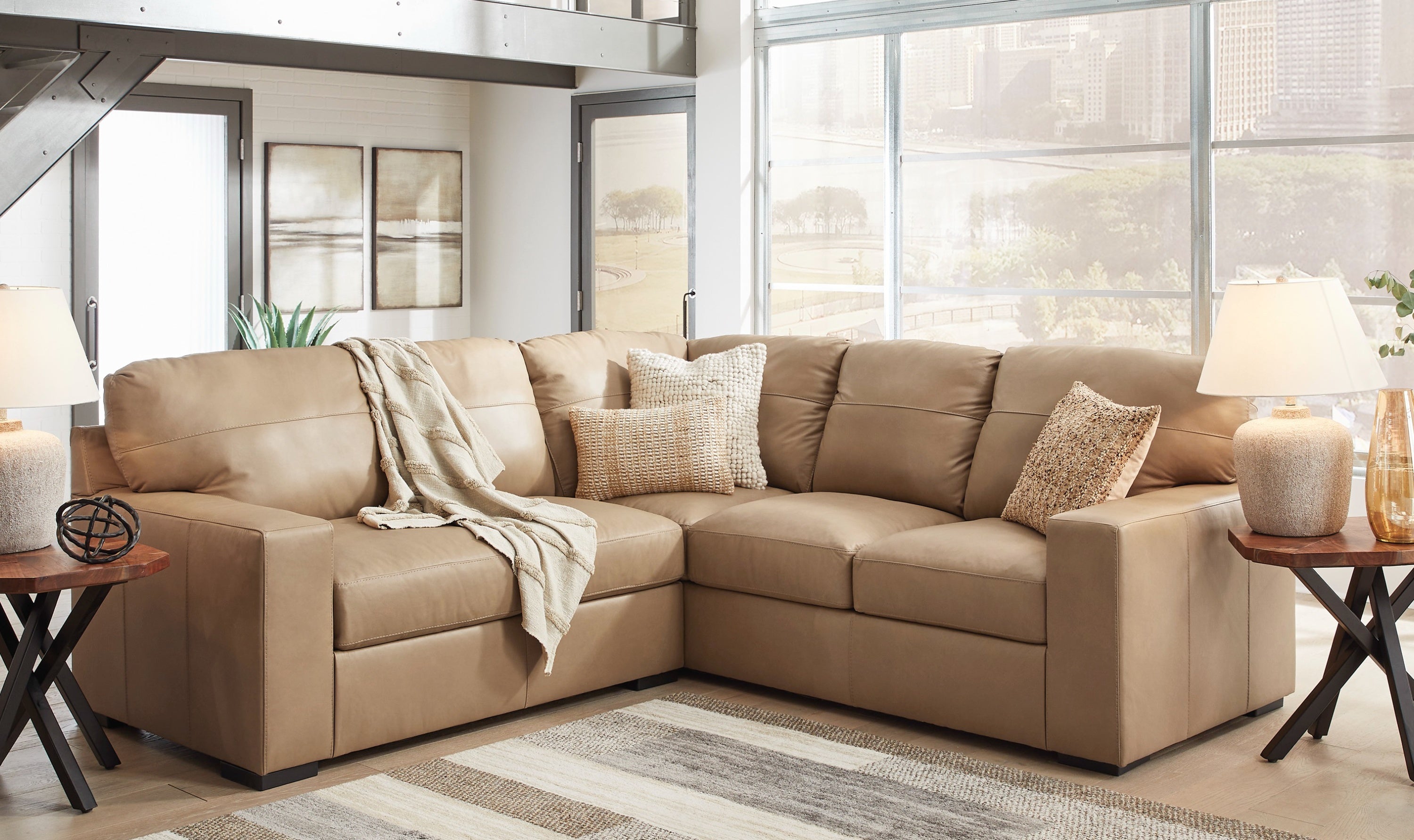 Modern Heritage Bandon Leather 2-Piece Sectional in Toffee-Jennifer Furniture