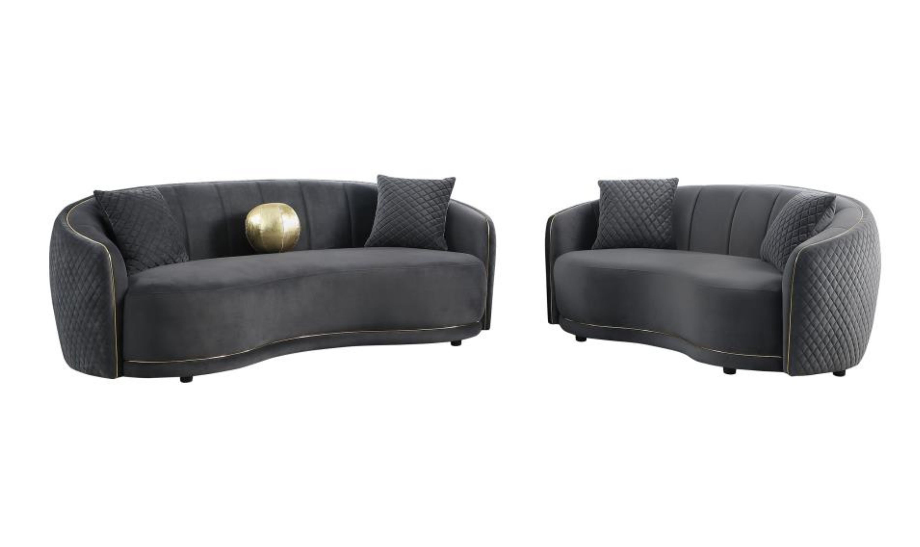 Modern Heritage Brookside 2‑Piece Velvet Curved Sofa & Loveseat Set