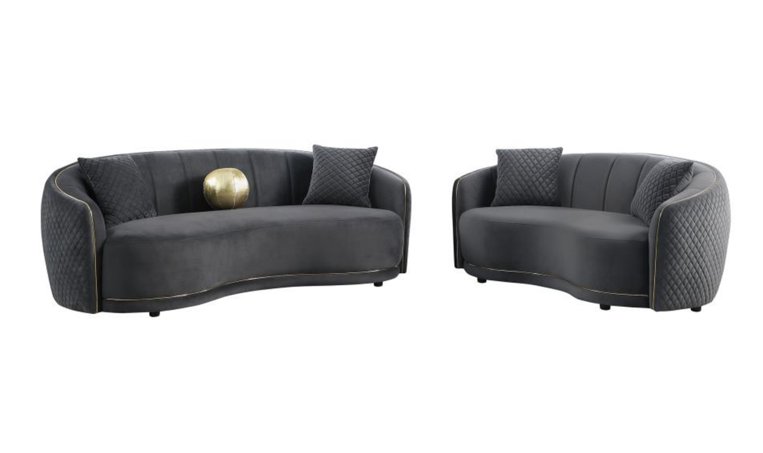 Modern Heritage Brookside 2‑Piece Velvet Curved Sofa & Loveseat Set