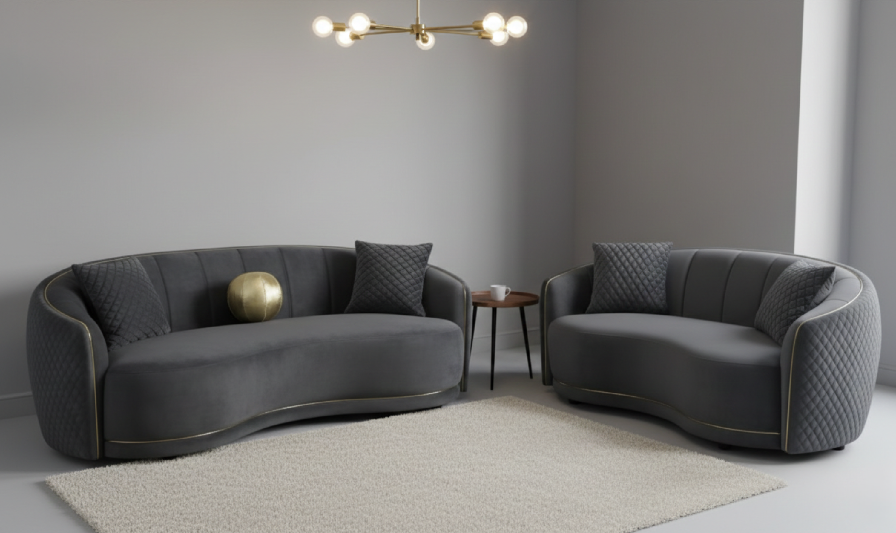 Modern Heritage Brookside 2‑Piece Velvet Curved Sofa & Loveseat Set