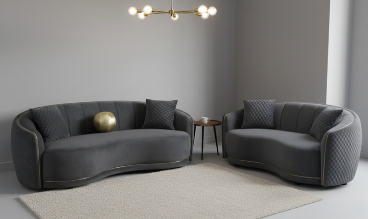 Modern Heritage Brookside 2‑Piece Velvet Curved Sofa & Loveseat Set