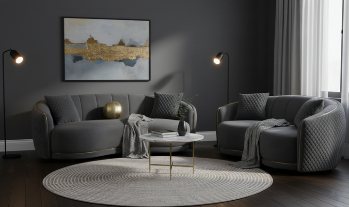 Modern Heritage Brookside 2‑Piece Velvet Curved Sofa & Loveseat Set