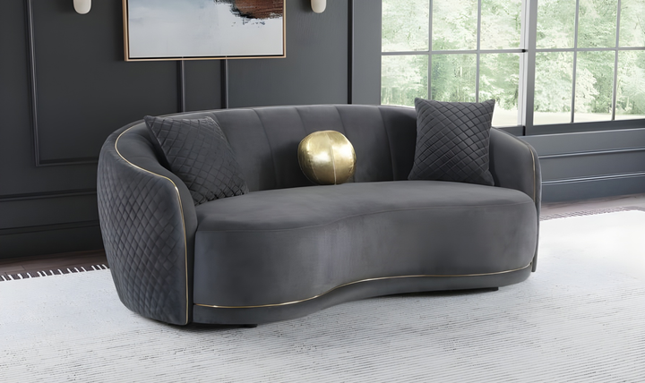 Modern Heritage Brookside 2‑Piece Velvet Curved Sofa & Loveseat Set