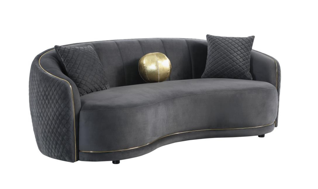 Modern Heritage Brookside Velvet Curved 3-Seater Sofa With Gold Trim-Dark Grey-jennifer