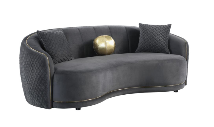 Modern Heritage Brookside Velvet Curved 3-Seater Sofa With Gold Trim-Dark Grey-jennifer