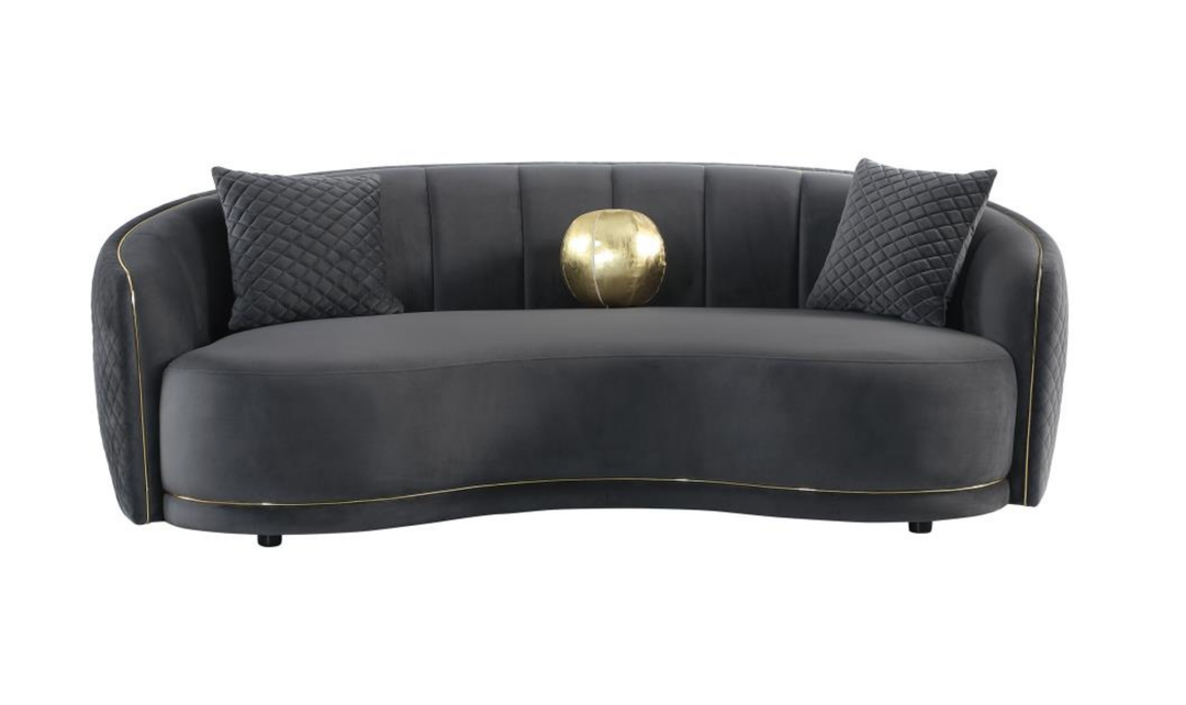 Modern Heritage Brookside Velvet Curved 3-Seater Sofa With Gold Trim-Dark Grey-jennifer