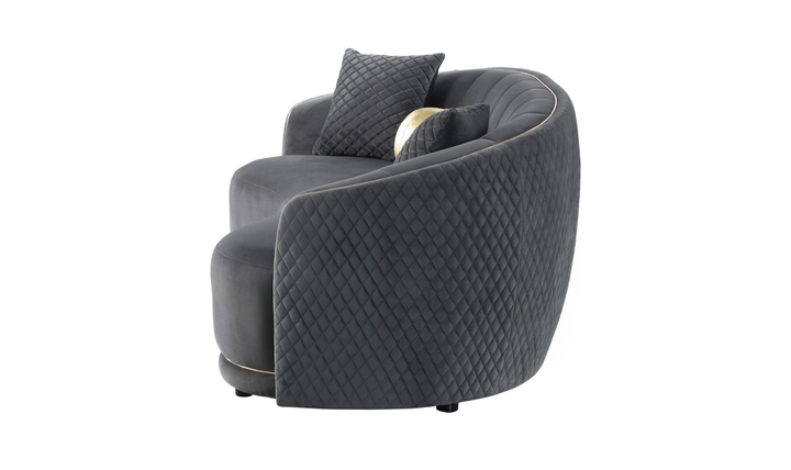 Modern Heritage Brookside Velvet Curved 3-Seater Sofa With Gold Trim-Dark Grey-jennifer