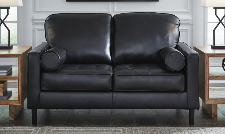 Modern Heritage Bryceview Leather Onyx Black Loveseat-Jennifer Furniture