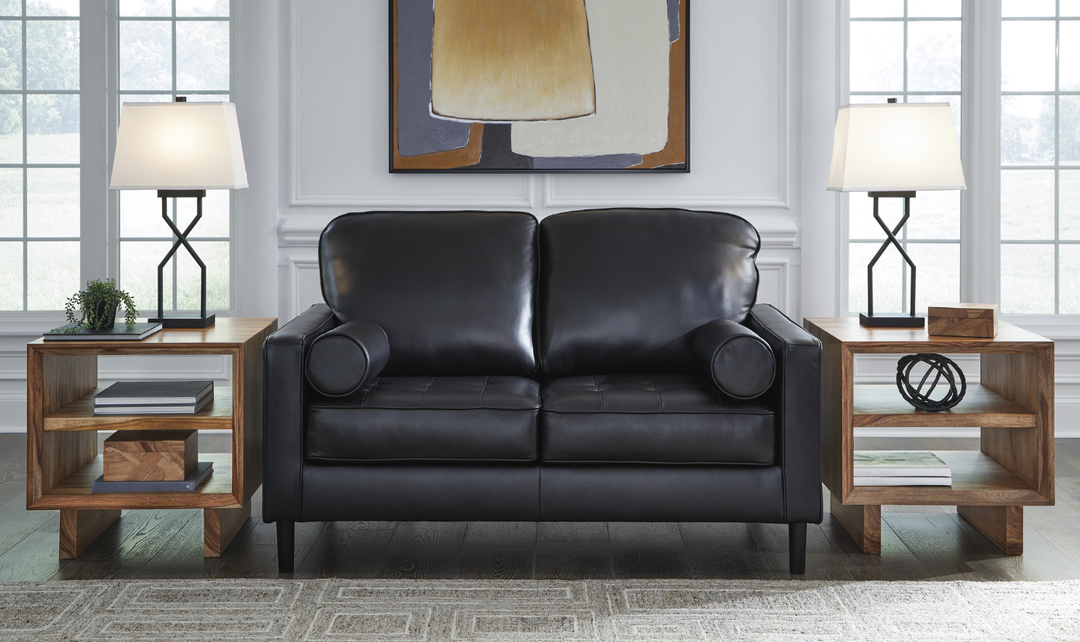 Modern Heritage Bryceview Leather Onyx Black Loveseat-Jennifer Furniture