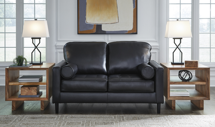 Modern Heritage Bryceview Leather Onyx Black Loveseat-Jennifer Furniture
