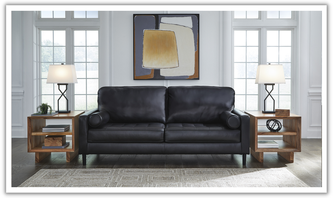 Modern Heritage Bryceview Leather Onyx Black Sofa-Jennifer Furniture