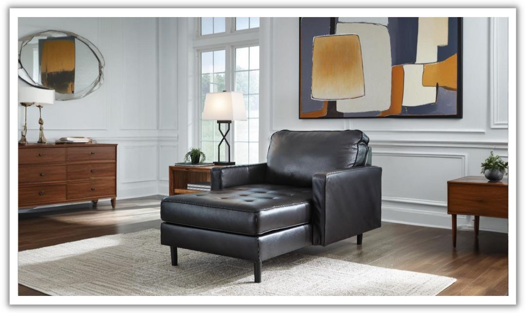 Modern Heritage Bryceview Onyx Black Leather Chaise Lounge-Jennifer Furniture