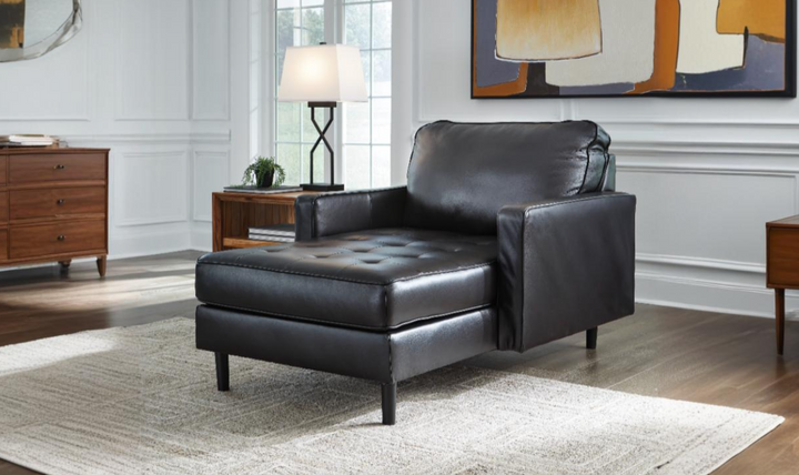 Modern Heritage Bryceview Onyx Black Leather Chaise Lounge-Jennifer Furniture