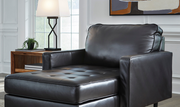 Modern Heritage Bryceview Onyx Black Leather Chaise Lounge-Jennifer Furniture