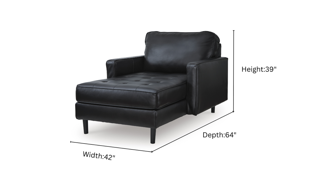 Modern Heritage Bryceview Onyx Black Leather Chaise Lounge-Jennifer Furniture
