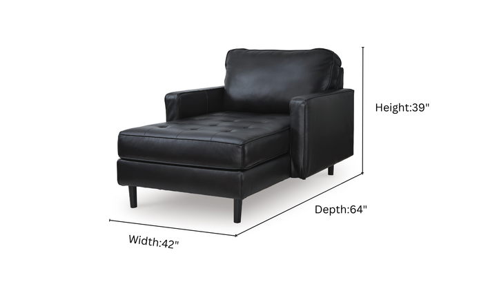 Modern Heritage Bryceview Onyx Black Leather Chaise Lounge-Jennifer Furniture