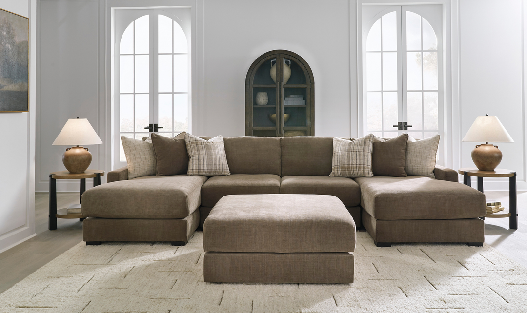 Modern Heritage Camellia-Court Fabric 4-Piece Double Chaise Sectional Sofa-Jennifer