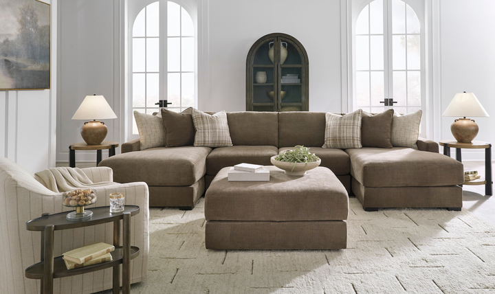Modern Heritage Camellia-Court Fabric 4-Piece Double Chaise Sectional Sofa-Jennifer