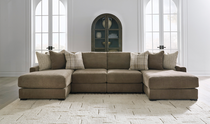 Modern Heritage Camellia-Court Fabric 4-Piece Double Chaise Sectional Sofa-Jennifer