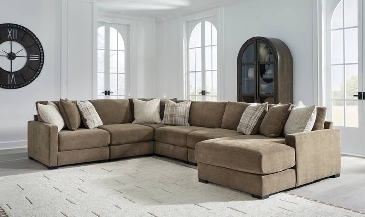 Modern Heritage Camellia-Court Fabric 6-Piece Sectional Sofa with Chaise-Jennifer