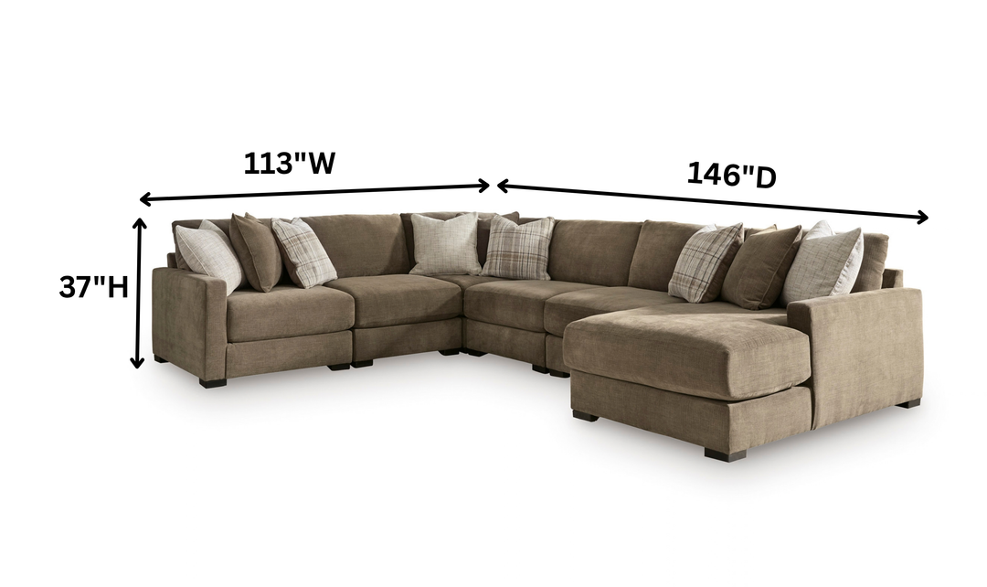 Modern Heritage Camellia-Court Fabric 6-Piece Sectional Sofa with Chaise-Jennifer