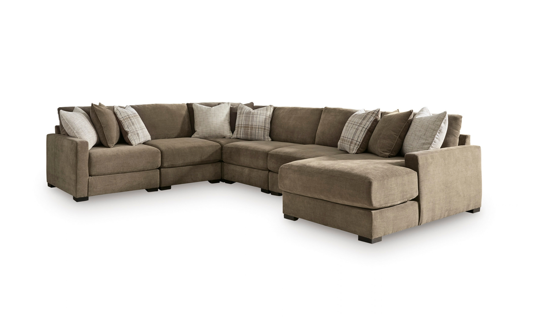 Modern Heritage Camellia-Court Fabric 6-Piece Sectional Sofa with Chaise-Jennifer