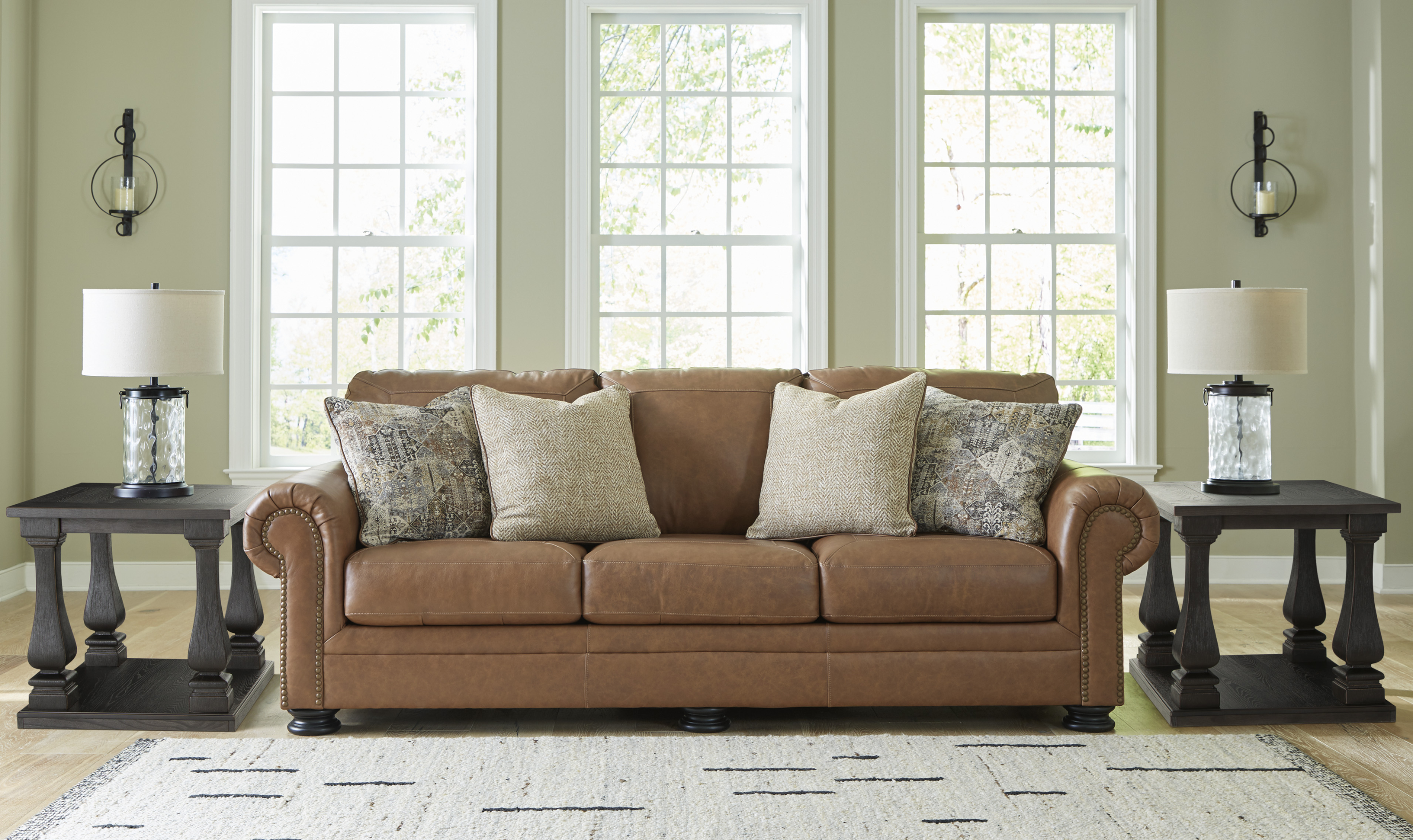 Modern Heritage Carianna 3 Seater Queen Sofa Sleeper With Top Grain Leather-Jennifer Furniture