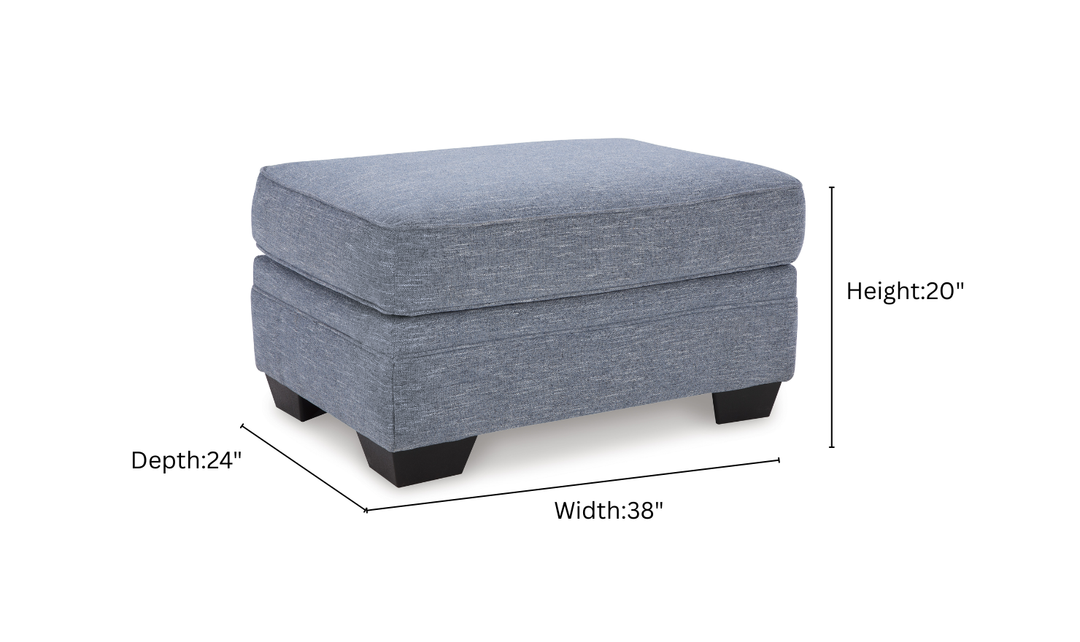 Modern Heritage Carissa Manor Denim Fabric Ottoman-Jennifer Furniture