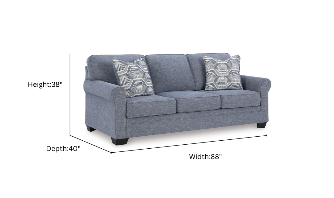 Modern Heritage Carissa Manor Denim 3 Seater Fabric Sofa-Jennifer Furniture