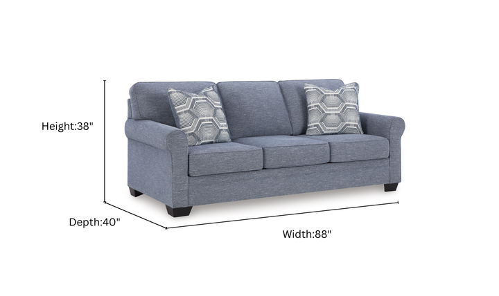 Modern Heritage Carissa Manor Denim 3 Seater Fabric Sofa-Jennifer Furniture