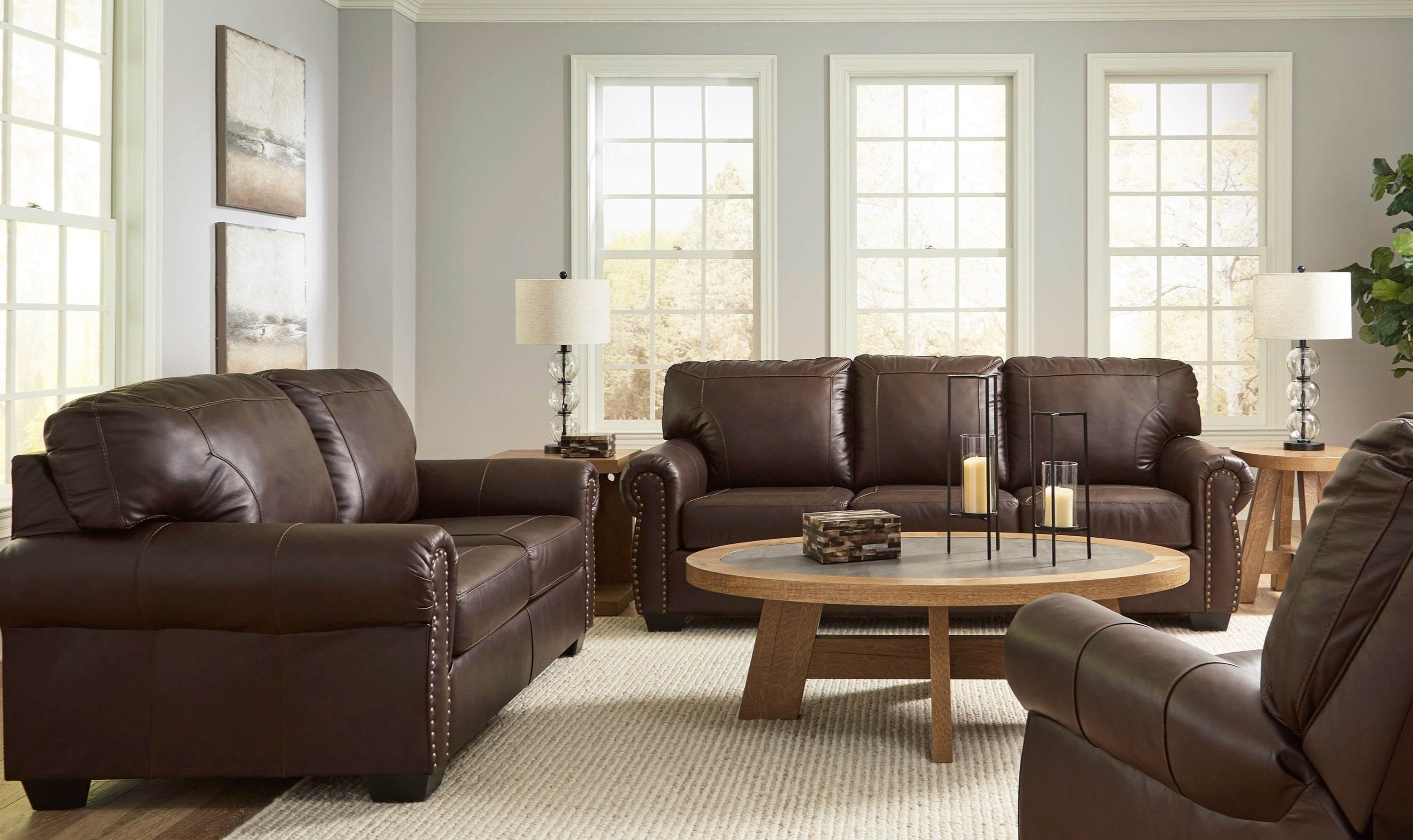 Modern Heritage Colleton Dark Brown Leather Living Room Set-Jennifer Furniture