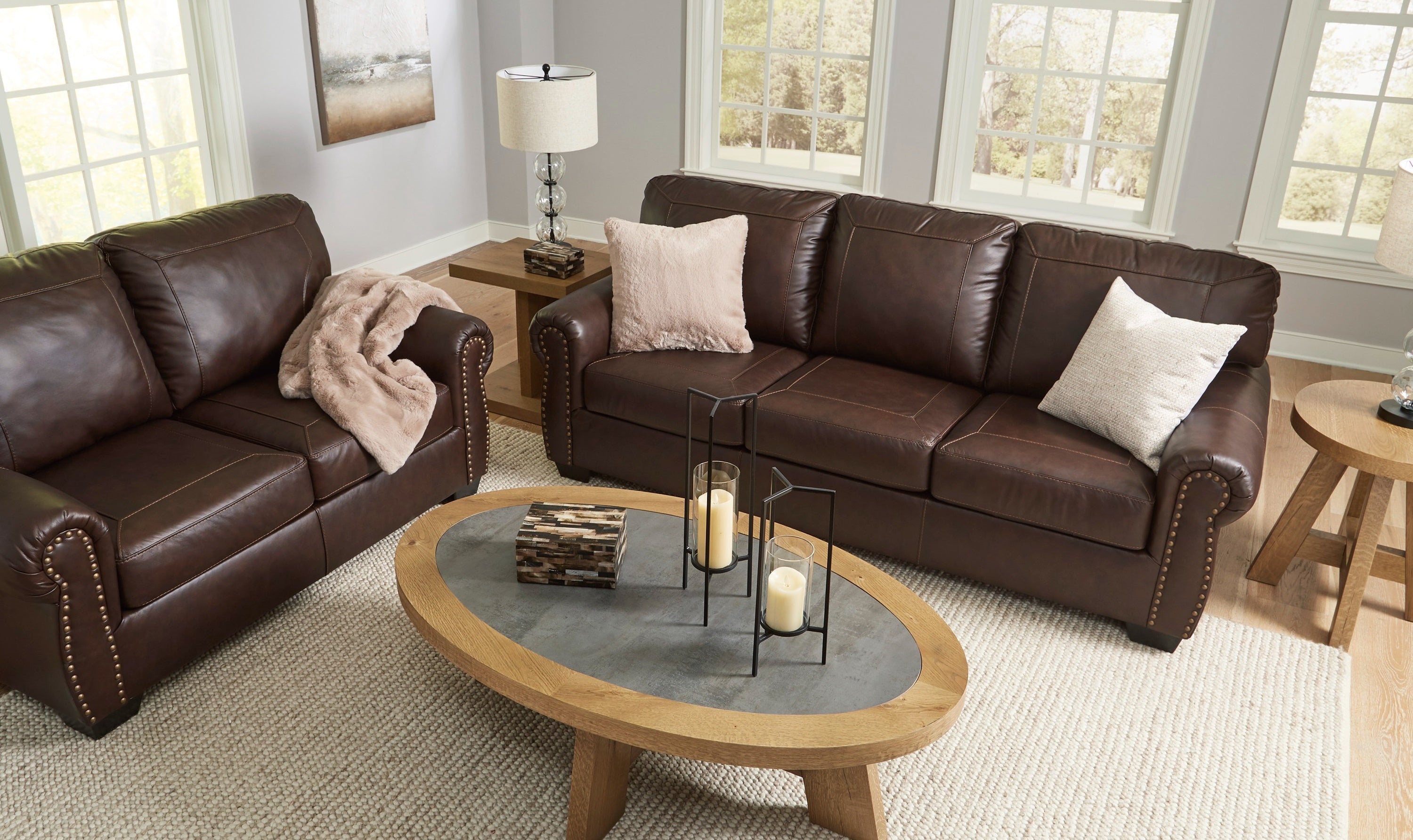 Modern Heritage Colleton Dark Brown Leather Living Room Set-Jennifer Furniture