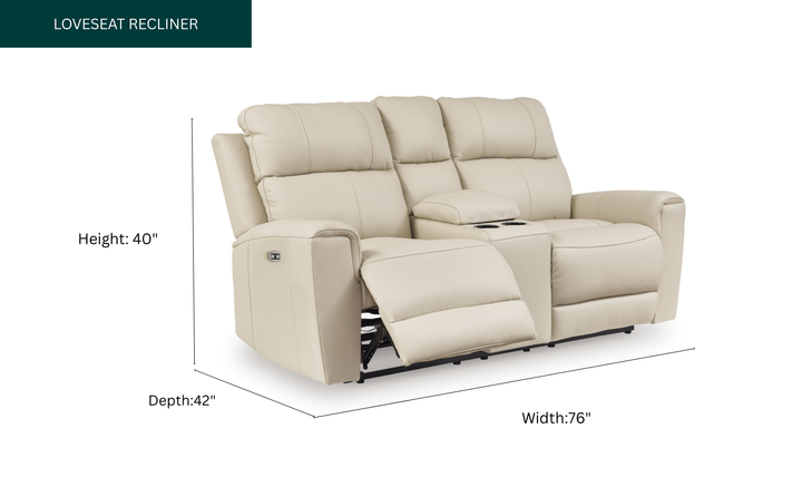 Modern Heritage Dahlmoore Leather Reclining Power Loveseat With Console