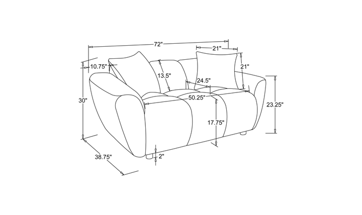 Modern Heritage Destino Chenille Fabric Splayed Arm Loveseat Sofa -Jennifer Furniture
