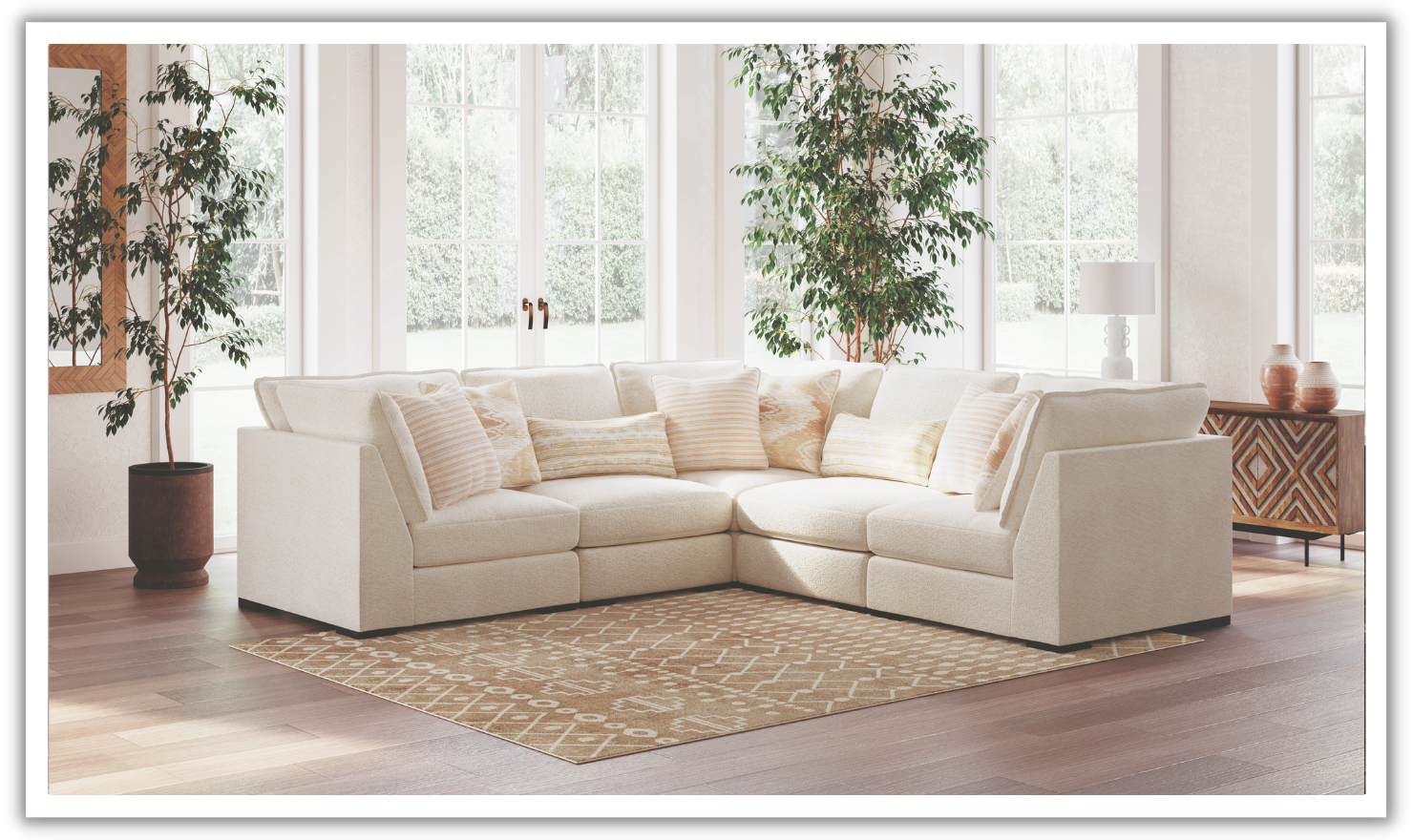 Modern Heritage Donelson Creek  Vanilla Fabric Sectional Sofa-jennifer Furniture