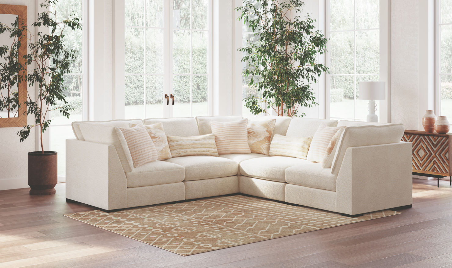 Modern Heritage Donelson Creek  Vanilla Fabric Sectional Sofa-jennifer Furniture