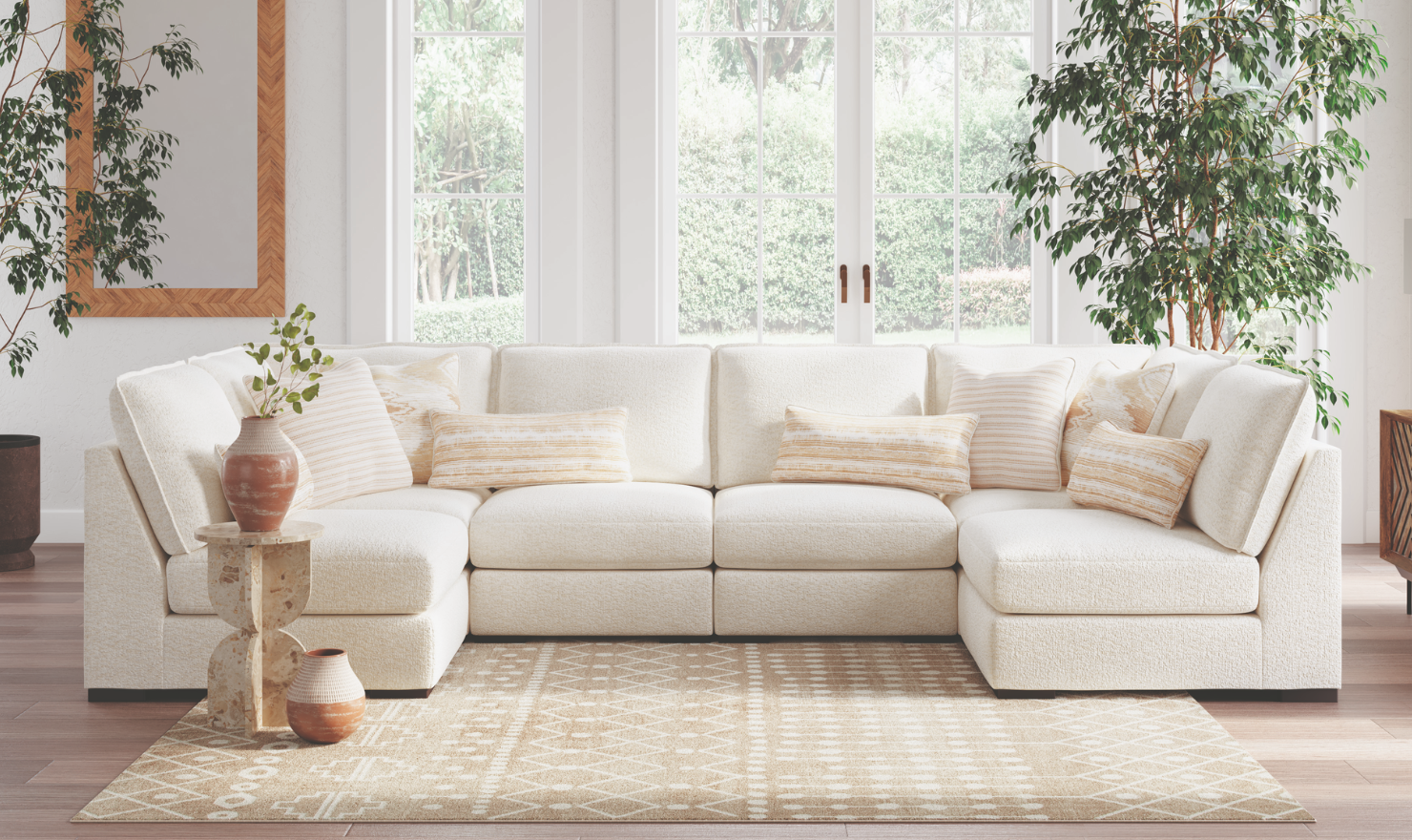 Modern Heritage Donelson Creek  Vanilla Fabric Sectional Sofa-jennifer Furniture