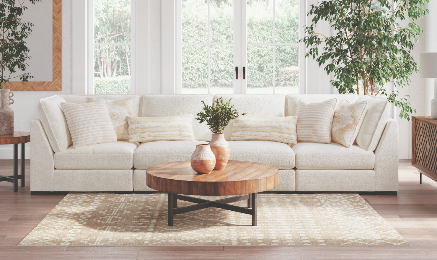 Modern Heritage Donelson Creek  Vanilla Fabric Sectional Sofa-jennifer Furniture
