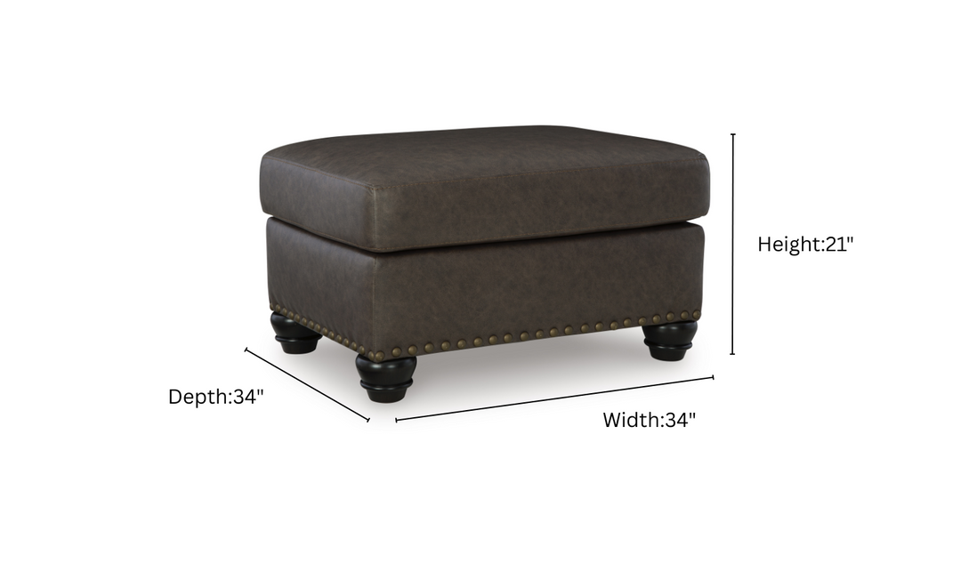 Modern Heritage Roxmere Faux Leather Ottoman in Umber Brown-Jennifer Furniture