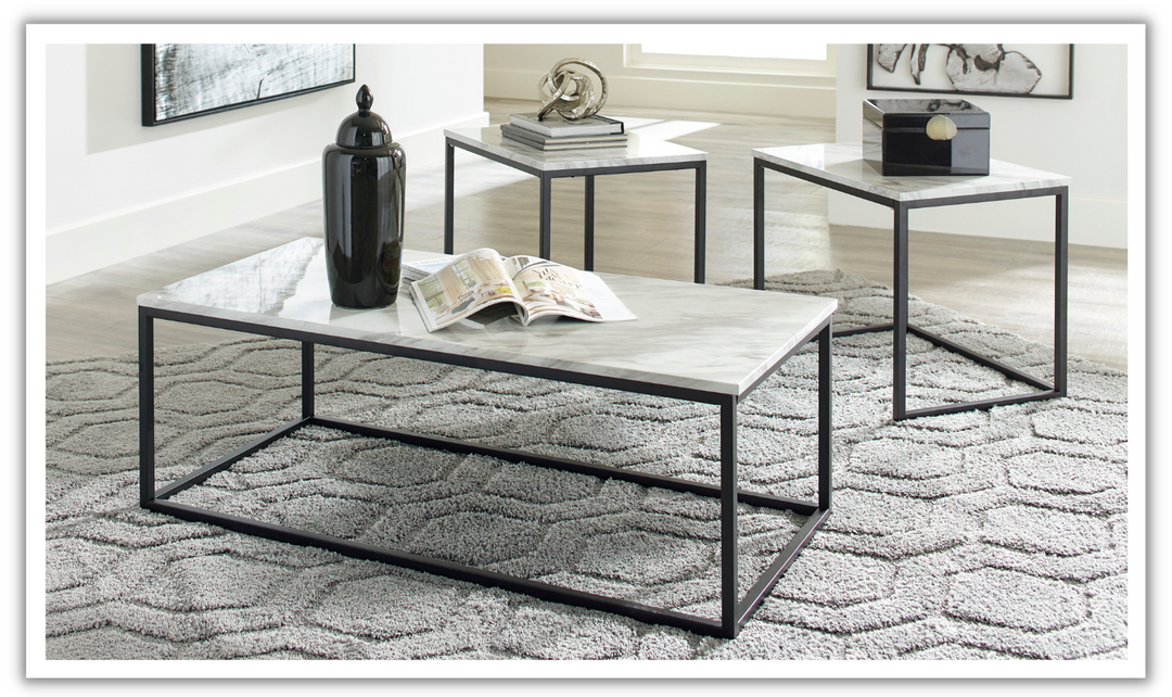 Modern Heritage Donnesta Marble Top Table Set in Gray-jennifer furniture