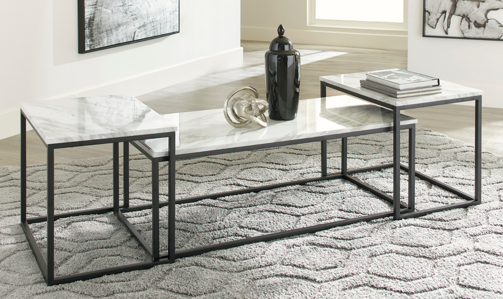 Modern Heritage Donnesta Marble Top Table Set in Gray-jennifer furniture