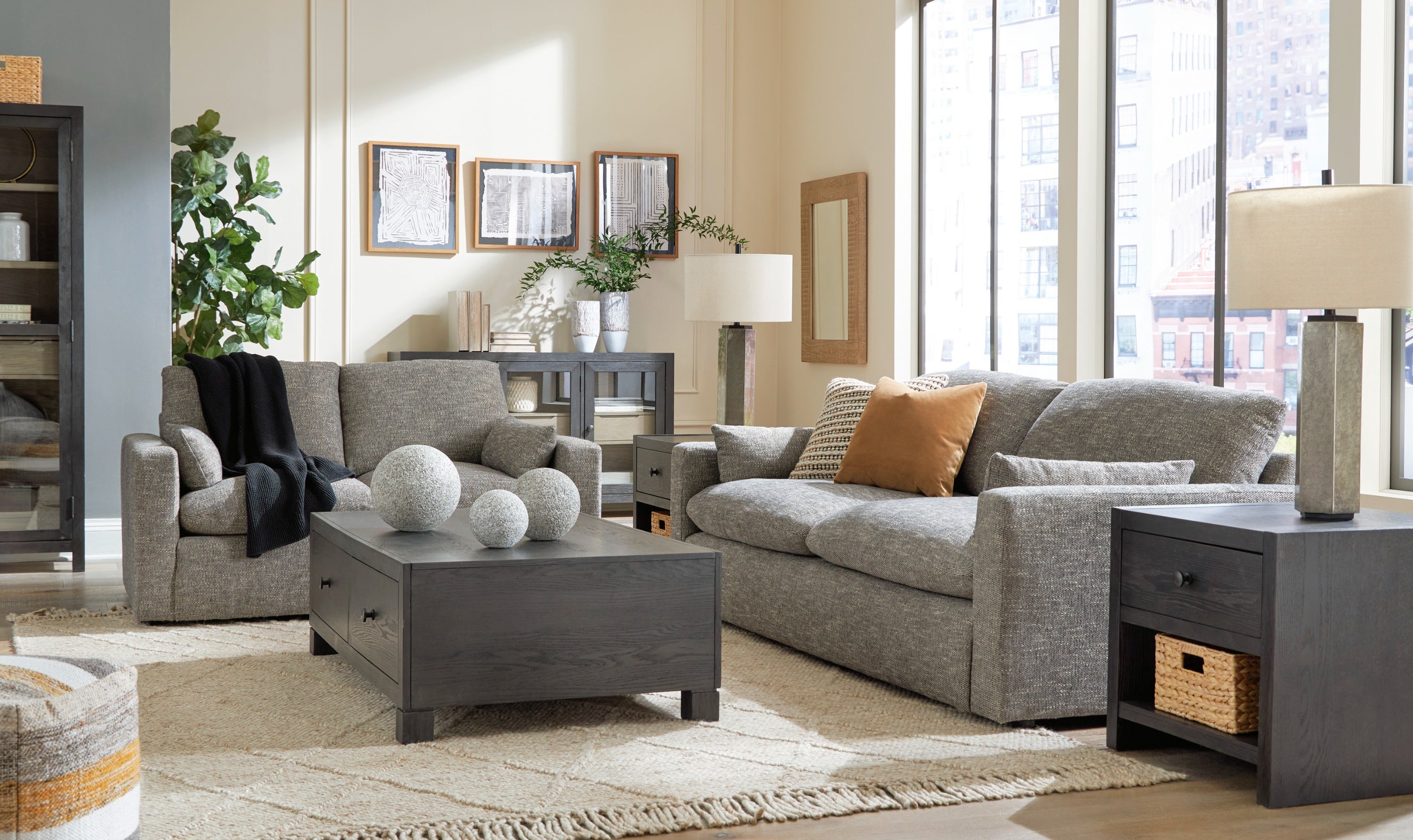 Modern Heritage Dramatic Granite Fabric Living Room set-Jennifer furniture