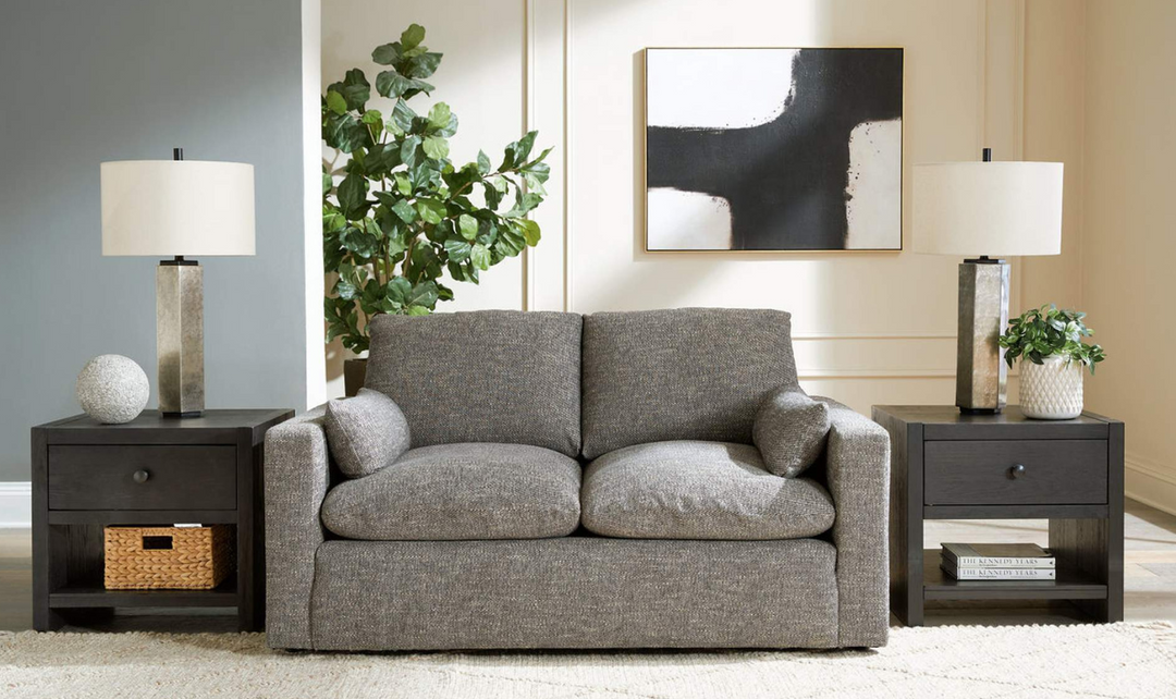 Modern Heritage Dramatic Granite Fabric Loveseat with Cushion Arms
